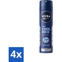 Nivea 4 x Men Deodorant Spray Cool Kick 150 ml - Anti-transpirant - Zweetbestendig - Frisheid - Verkoeling - 48 Uur Bescherming