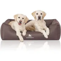 Knuffelwuff orthopedisch waterafstotend hondenbed Leon van velours met handgeweven karakter XL 105 x 75cm grijsbruin