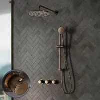 Saniclear Plus Stripes inbouw regendouche met 20cm hoofddouche, muurarm en glijstang verouderd messing