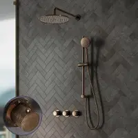 Saniclear Plus Curved inbouw regendouche met 20cm hoofddouche, muurarm en glijstang verouderd messing