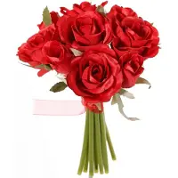 Top Art Topart Boeketje Rozen kunstbloemen - 9x stuks - rood - 20 cm - roos - decoratie