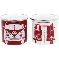 Brisa VW Collection - Volkswagen Set van 2 Geëmailleerde Koffie-Thee-Cappuccino-Kop-Mok-Haferl-Mok voor Camping & Buiten T1 Bus (350 ml x2/Zwart & Blauw)