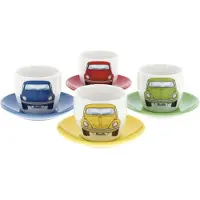 Brisa VW Collection - Volkswagen espresso-koffie-thee-cappuccino-mok-beker-kopje voor kamperen, keuken & outdoor VW Kever/Beetle (set van 4/100 ml)