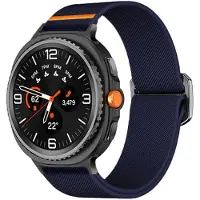 Strap-it Elastisch nylon bandje met klemsluiting - geschikt voor Samsung Galaxy Watch 8 - 40mm / Galaxy Watch 8 - 44mm / Galaxy Watch 8 Classic (donkerblauw)