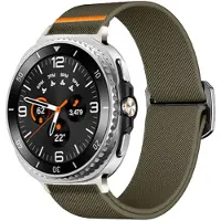 Strap-it Elastisch nylon bandje met klemsluiting - geschikt voor Samsung Galaxy Watch 8 - 40mm / Galaxy Watch 8 - 44mm / Galaxy Watch 8 Classic (olijfgroen)