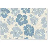 MuchoWow Deurmat 90x60 cm - Droogloopmat Hibiscusbloemen - Blauw - Patroon - Tropisch - Mat voor binnen - Schoonloopmat - Deurmatten met print - Inloopmat