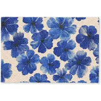 MuchoWow Deurmat 90x60 cm - Droogloopmat Bloemen - Blauw -Patroon - Wit - Mat voor binnen - Schoonloopmat - Deurmatten met print - Inloopmat