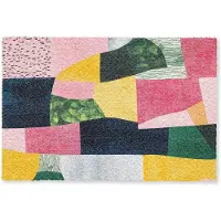 MuchoWow Deurmat 90x60 cm - Droogloopmat Abstract - Roze - Lappen - Vormen - Geel - Mat voor binnen - Schoonloopmat - Deurmatten met print - Inloopmat