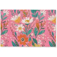MuchoWow Deurmat 60x40 cm - Droogloopmat Roze - Bloemen - Wit - Oranje - Mat voor binnen - Schoonloopmat - Deurmatten met print - Inloopmat