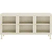 En.casa TV-kast 'Lindau' met 3 deuren, staal met geribbeld glas, 120 x 40 x 59 cm, crèmekleurig