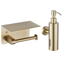 FortiFura Calvi toilet accessoireset - zeepdispenser - toiletrolhouder - met plateau - geborsteld messing SW1183053/SW1111569