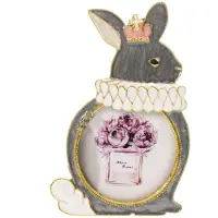 MEA Fotolijstje Konijn met Kroon – Grijs/Roze – 7×1×12 cm – Decoratief & Schattig