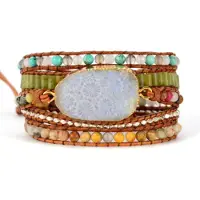 Marama - wikkelarmband Flower Stone - dames armband - Agaat - 83.5 cm - cadeautje voor haar