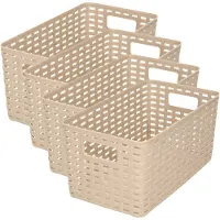 PlasticForte Opbergmand - 4x - Kastmand - rotan kunststof - taupe - 5 Liter - 15 x 28 x 13 cm