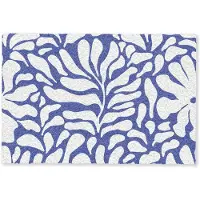 MuchoWow Deurmat 60x40 cm - Droogloopmat Bloemen patroon - Blauw - Wit - Bladeren - Mat voor binnen - Schoonloopmat - Deurmatten met print - Inloopmat