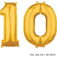 TGL Mega grote XXL gouden folie ballon cijfer 10 jaar. leeftijd verjaardag 10. 115 cm 40 inch. Met rietje om ballonnen mee op te blazen.