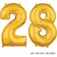 TGL Mega grote XXL gouden folie ballon cijfer 28 jaar. leeftijd verjaardag 28 jaar. 102 cm 40 inch. Met rietje om ballonnen mee op te blazen.