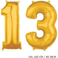TGL Mega grote XXL gouden folie ballon cijfer 13 jaar. leeftijd verjaardag 13 jaar. 102 cm 40 inch. Met rietje om ballonnen mee op te blazen.