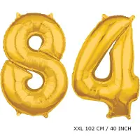 TGL Mega grote XXL gouden folie ballon cijfer 84 jaar. Leeftijd verjaardag 84 jaar. 102 cm 40 inch. Met rietje om ballonnen mee op te blazen.