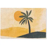 MuchoWow Deurmat 90x60 cm - Droogloopmat Illustratie - Palmboom - Zon - Heuvels - Mat voor binnen - Schoonloopmat - Deurmatten met print - Inloopmat