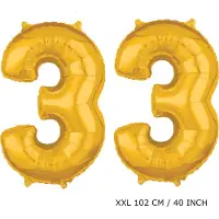 TGL Mega grote XXL gouden folie ballon cijfer 33 jaar. leeftijd verjaardag 33 jaar. 102 cm 40 inch. Met rietje om ballonnen mee op te blazen.