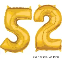 TGL Mega grote XXL gouden folie ballon cijfer 52 jaar. leeftijd verjaardag 52 jaar. 102 cm 40 inch. Met rietje om ballonnen mee op te blazen.