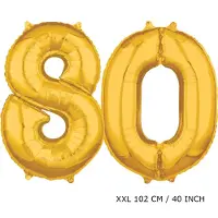 TGL Mega grote XXL gouden folie ballon cijfer 80 jaar. Leeftijd verjaardag 80 jaar. 102 cm 40 inch. Met rietje om ballonnen mee op te blazen.