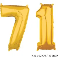 TGL Mega grote XXL gouden folie ballon cijfer 71 jaar. Leeftijd verjaardag 71 jaar. 102 cm 40 inch. Met rietje om ballonnen mee op te blazen.