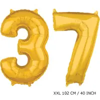 TGL Mega grote XXL gouden folie ballon cijfer 37 jaar. leeftijd verjaardag 37 jaar. 102 cm 40 inch. Met rietje om ballonnen mee op te blazen.