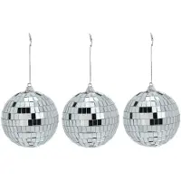 Inge-glas Inge Christmas Decor Disco kerstbal - 3x - zilver - D9 cm - glas/foam - discobal/discobol - kerstversiering