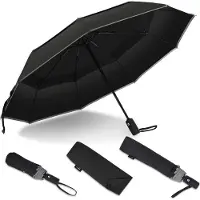 Sunflake Stormparaplu Opvouwbaar - Stormbestendig & Uitklapbaar - Reflecterend met Dubbele Luifel - Zwart -