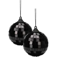 Christmas Decoration discobal kerstbal - 2x - zwart -10 cm -kunststof