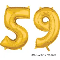 TGL Mega grote XXL gouden folie ballon cijfer 59 jaar. leeftijd verjaardag 59 jaar. 102 cm 40 inch. Met rietje om ballonnen mee op te blazen.
