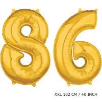 TGL Mega grote XXL gouden folie ballon cijfer 86 jaar. Leeftijd verjaardag 86 jaar. 102 cm 40 inch. Met rietje om ballonnen mee op te blazen.