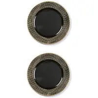 Inge-glas 2x stuks diner borden/onderborden zwart met gouden steentjes 33 cm - Diner/kerstdiner borden/onderborden/dinerborden