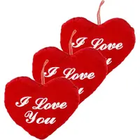 Duckiez 3x stuks pluche hartje rood met tekst I love you - Valentijnsdag/moederdag cadeaus en feest versieringen