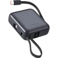 Xssive PB45 Powerbank 10000 mAh met Ingebouwde Kabels - 22.5W Snellader - USB-C & Lightning - Compact 174g - Vliegtuig Toegestaan - LED Display - Zwart