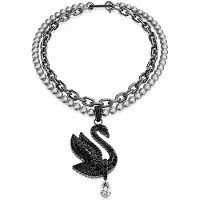 Swarovski Swan choker en broche 5688747 | Zwart kristallen sieraad met zwaanmotief | elegante en stoere stijl, sieraden