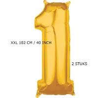 TGL Mega grote XXL gouden folie ballon. 102 cm 40 inch. Cijfer 1 jaar. leeftijd verjaardag 1. Met rietje om op te blazen. 2 stuks