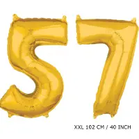 TGL Mega grote XXL gouden folie ballon cijfer 57 jaar. leeftijd verjaardag 57 jaar. 102 cm 40 inch. Met rietje om ballonnen mee op te blazen.