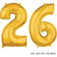 TGL Mega grote XXL gouden folie ballon cijfer 26 jaar. leeftijd verjaardag 26 jaar. 102 cm 40 inch. Met rietje om ballonnen mee op te blazen.