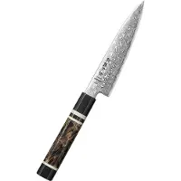 HEZHEN X09 Retro Series Groentemes – Mes met kern van Japans ZDP-189 Damascus staal (extreem hard: 65–67 HRC), zwart resin handvat met bronzen en koperen details
