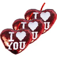 Duckiez Sierkussen hartje - 3x - 20 cm - rood pailletten - i love you - valentijnsdag