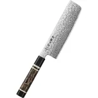 HEZHEN X09 Retro Series Nakiri – Japans groentemes met kern van ZDP-189 Damascus staal (extreem hard: 65–67 HRC), zwart resin handvat met bronzen en koperen details