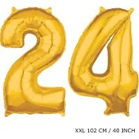 TGL Mega grote XXL gouden folie ballon cijfer 24 jaar. leeftijd verjaardag 24 jaar. 102 cm 40 inch. Met rietje om ballonnen mee op te blazen.