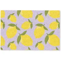 MuchoWow Deurmat 90x60 cm - Droogloopmat Citroenen patroon - Geel - Paars - Patroon - Vruchten - Mat voor binnen - Schoonloopmat - Deurmatten met print - Inloopmat