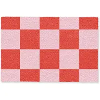 MuchoWow Deurmat 90x60 cm - Droogloopmat Schaakbord patroon - Rood - Roze - Blokjes - Mat voor binnen - Schoonloopmat - Deurmatten met print - Inloopmat
