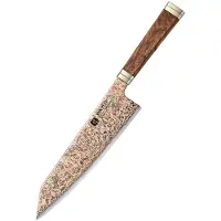 Xinzuo - Professioneel koksmes / bunkames van Koper Damascus staal - 52 lagen rondom harde 12Cr18MoV kern - Handvat van Padauk Burl hout - X08C Retro Series