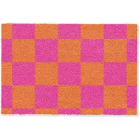 MuchoWow Deurmat 60x40 cm - Droogloopmat Schaakbord print - Oranje - Roze - Blokjes - Mat voor binnen - Schoonloopmat - Deurmatten met print - Inloopmat