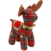 FSW-Products – Kerstdecoratie Rendier – Stoffen Rendier Beeldje met Ruitmotief – 26 cm – Rood Groen Plaid – Kerstversiering - Kerst Gnoom
